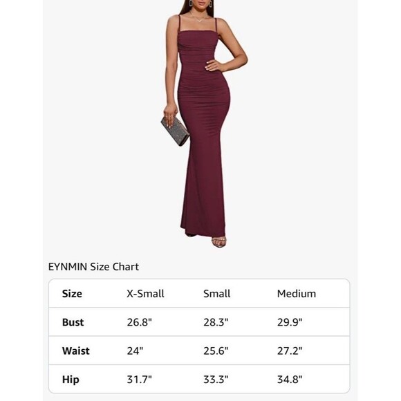 Burgundy Spaghetti Strap Ruched Evening Gown - Picture 3 of 6